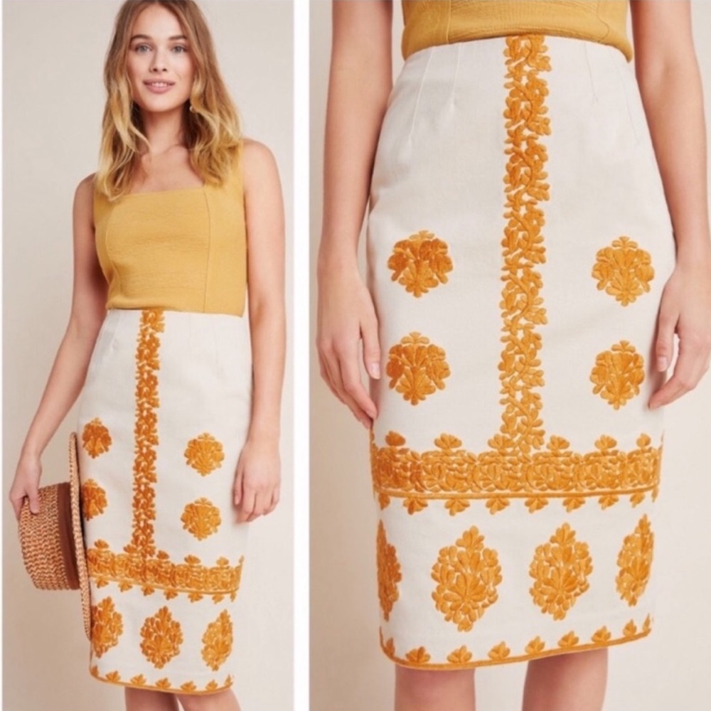 NWT ANTHROPOLOGIE Verona Embroidered Pencil Skirt